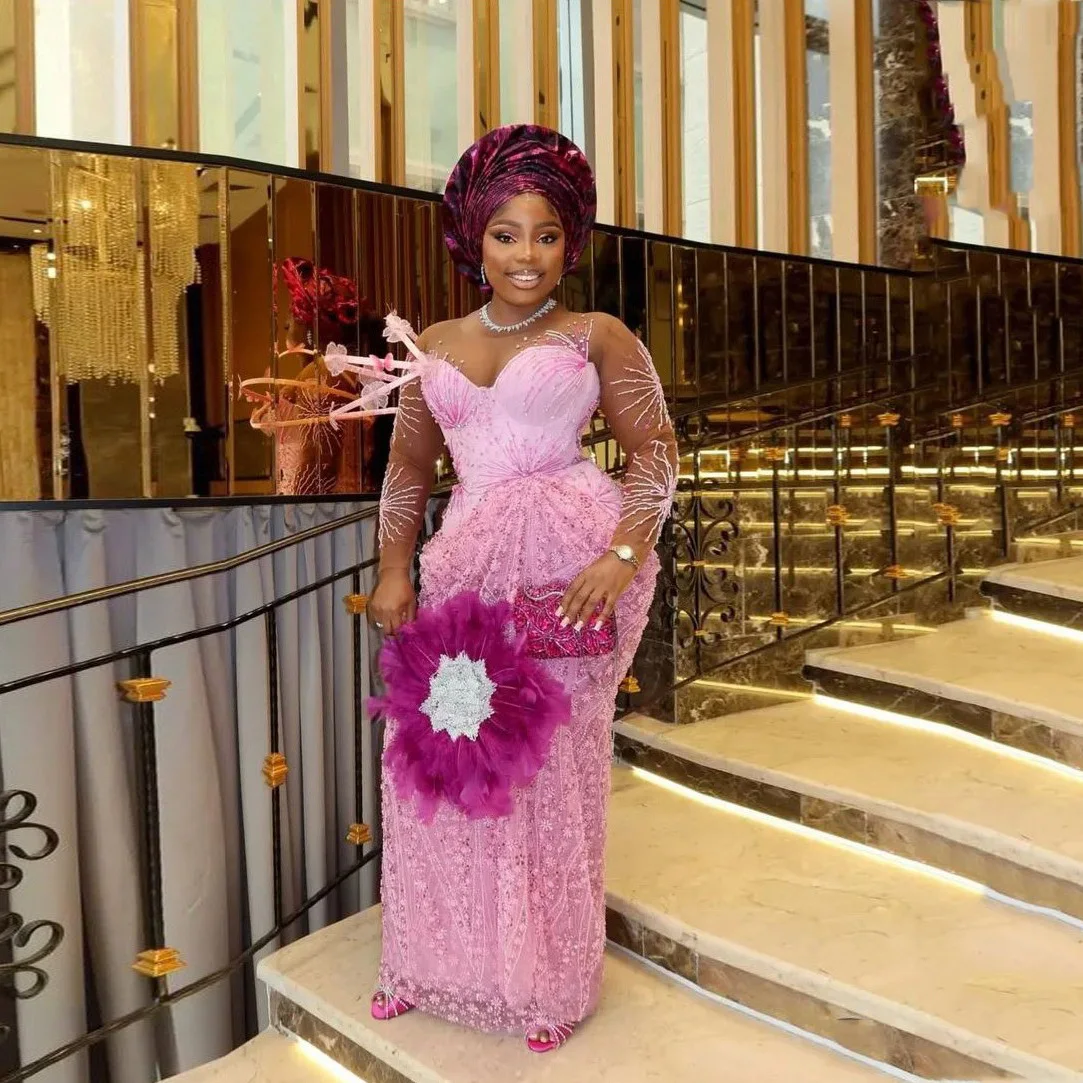 Gorgeous Formal Dresses Beads 3D Floral Special Occasion Gowns with Sleeve Pink Party Dress Aso Ebi Straight Vestidos De Fiesta
Gorgeous Formal Dresses Beads 3D Floral Special Occasion Gowns with Sleeve Pink Party Dress Aso Ebi Straight Vestidos De Fiesta