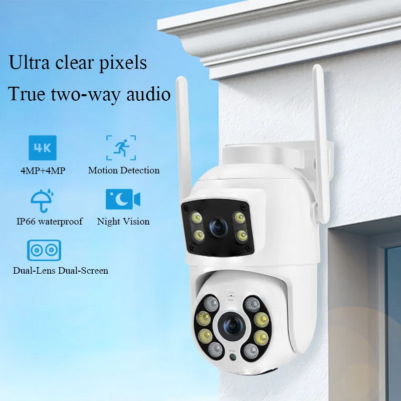 4K 8MP PTZ WIFI Camera Dual Lens Dual Screens Wireless Outdoor Auto Tracking Night Visoin Security Surveillance IP Cam for Home
4K 8MP PTZ WIFI Camera Dual Lens Dual Screens Wireless Outdoor Auto Tracking Night Visoin Security Surveillance IP Cam for Home