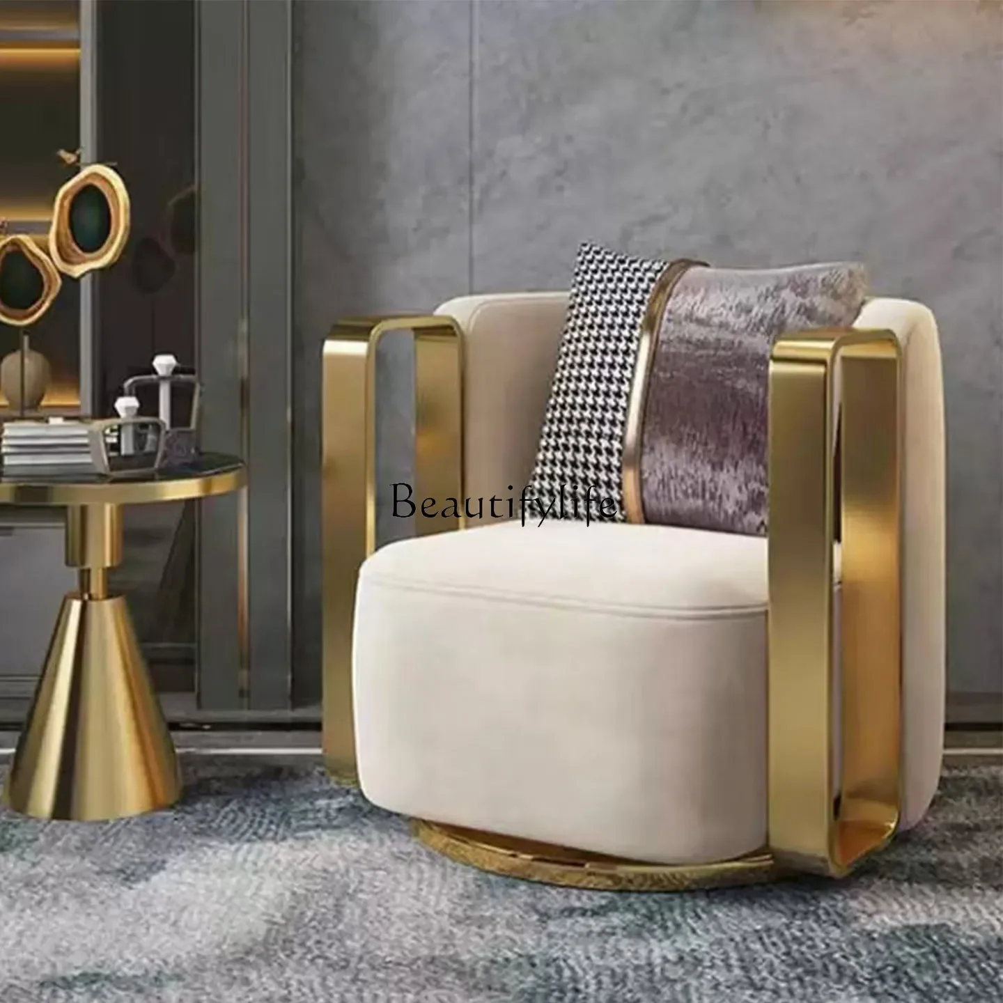 yj5 Italian Style Light Luxury Stainless Steel Rotatable Single Sofa Chair Hotel Living Room Velvet Leisure Meeting Chair
yj5 Italian Style Light Luxury Stainless Steel Rotatable Single Sofa Chair Hotel Living Room Velvet Leisure Meeting Chair