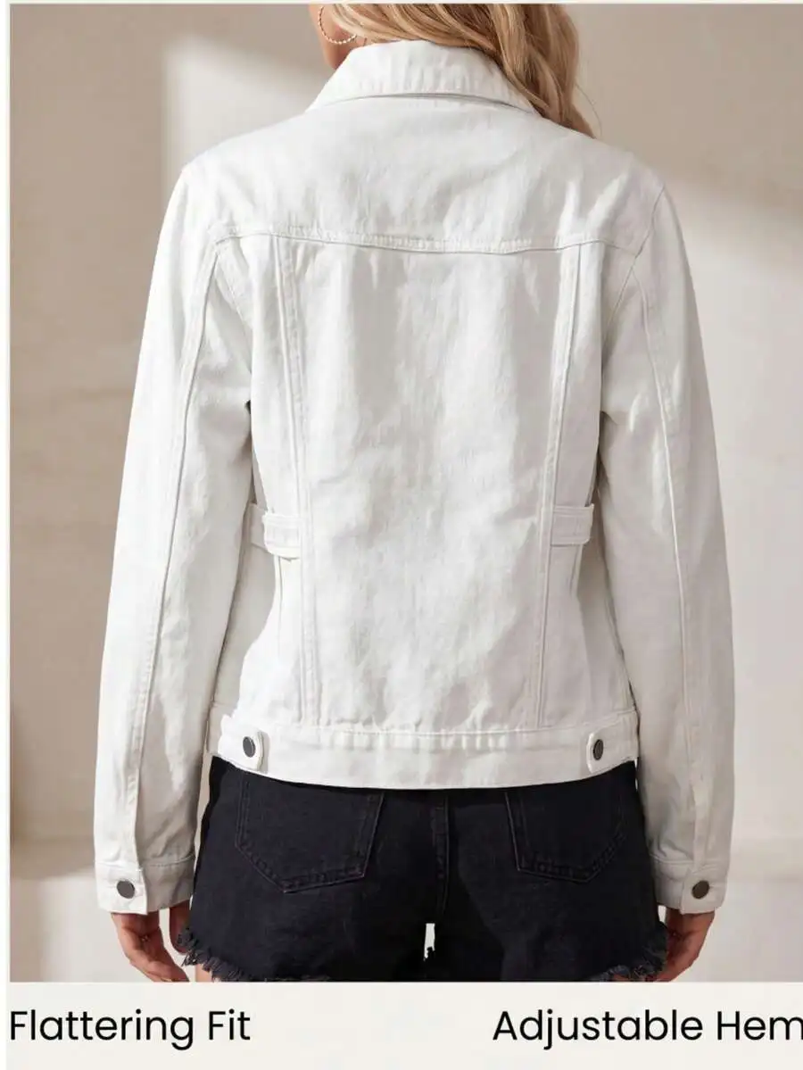 Womens White Denim Jacket With Buttons And Pockets Casual Spring Autumn
Womens White Denim Jacket With Buttons And Pockets Casual Spring Autumn