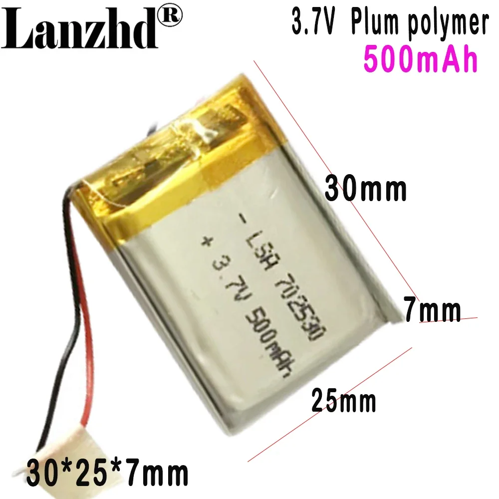 3.7V rechargeable battery 702530 polymer lithium battery 500mAh For smart watch beauty instrument Massager
3.7V rechargeable battery 702530 polymer lithium battery 500mAh For smart watch beauty instrument Massager