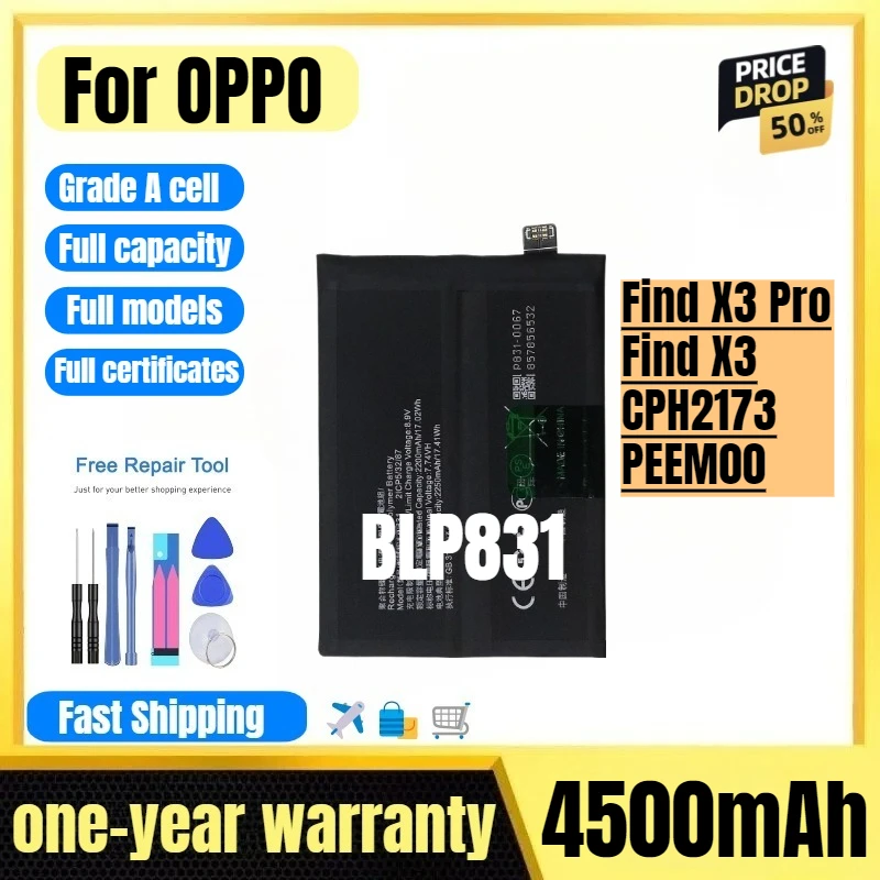 BLP831 for OPPO Find X3 Pro/Find X3/CPH2173/PEEM00 Phone Battery High Quality High Capacity Replacement Bateria Grade A Cell
BLP831 for OPPO Find X3 Pro/Find X3/CPH2173/PEEM00 Phone Battery High Quality High Capacity Replacement Bateria Grade A Cell