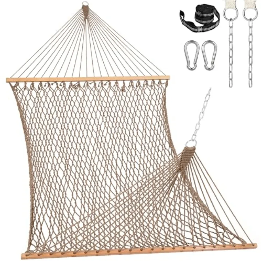 12FT Double Rope Hammock for 2 People Hand Woven Cotton with Spreader Bar Carabiner Tree Straps Chain Outdoor Use Fits 13-15FT
12FT Double Rope Hammock for 2 People Hand Woven Cotton with Spreader Bar Carabiner Tree Straps Chain Outdoor Use Fits 13-15FT