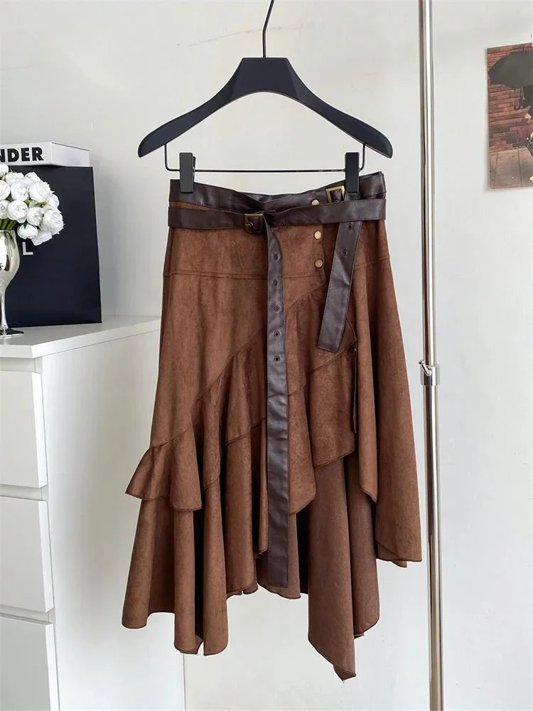 American Retro PU Leathers Skirts Female Chic Shshes A Line Irregular Suede Hot Girls Streetwear Midi Skirts
American Retro PU Leathers Skirts Female Chic Shshes A Line Irregular Suede Hot Girls Streetwear Midi Skirts