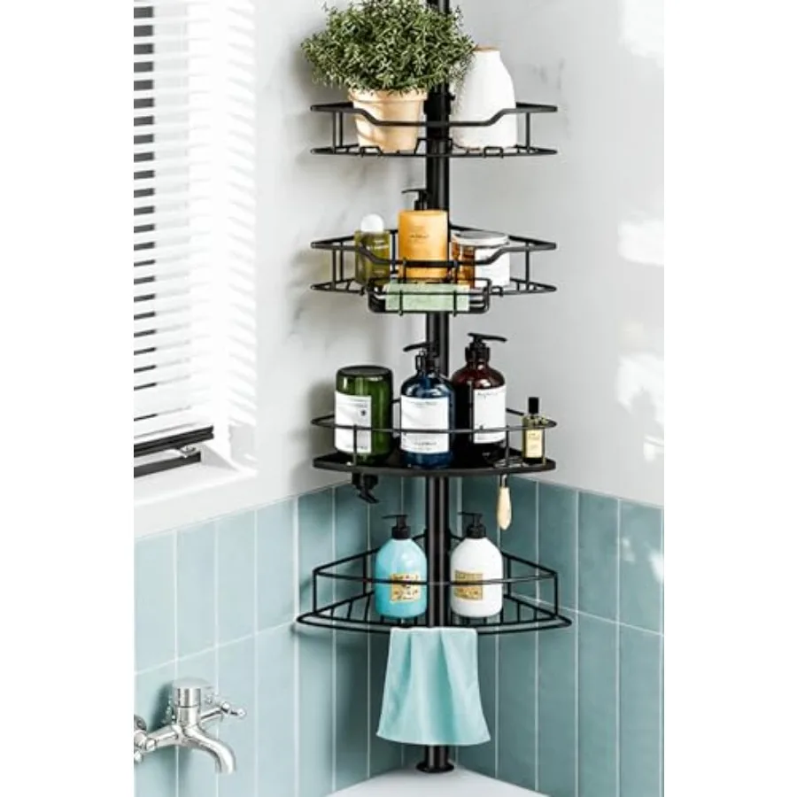 Corner Shower Caddy Tension Pole, 4 Tier Rustproof Shower Tension Rod Organizer, Adjustable 25-125 Inch Bathroom Shower Organiz
Corner Shower Caddy Tension Pole, 4 Tier Rustproof Shower Tension Rod Organizer, Adjustable 25-125 Inch Bathroom Shower Organiz