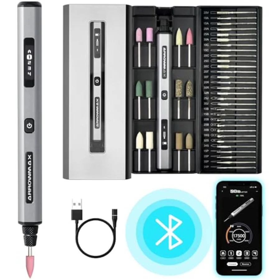 AM ARROWMAX Smart Engraving Pen HollowCup Motor 42 Bits with Aluminum Case OLED Magnetic Charge Mini Electric Engraving Tool fo
AM ARROWMAX Smart Engraving Pen HollowCup Motor 42 Bits with Aluminum Case OLED Magnetic Charge Mini Electric Engraving Tool fo
