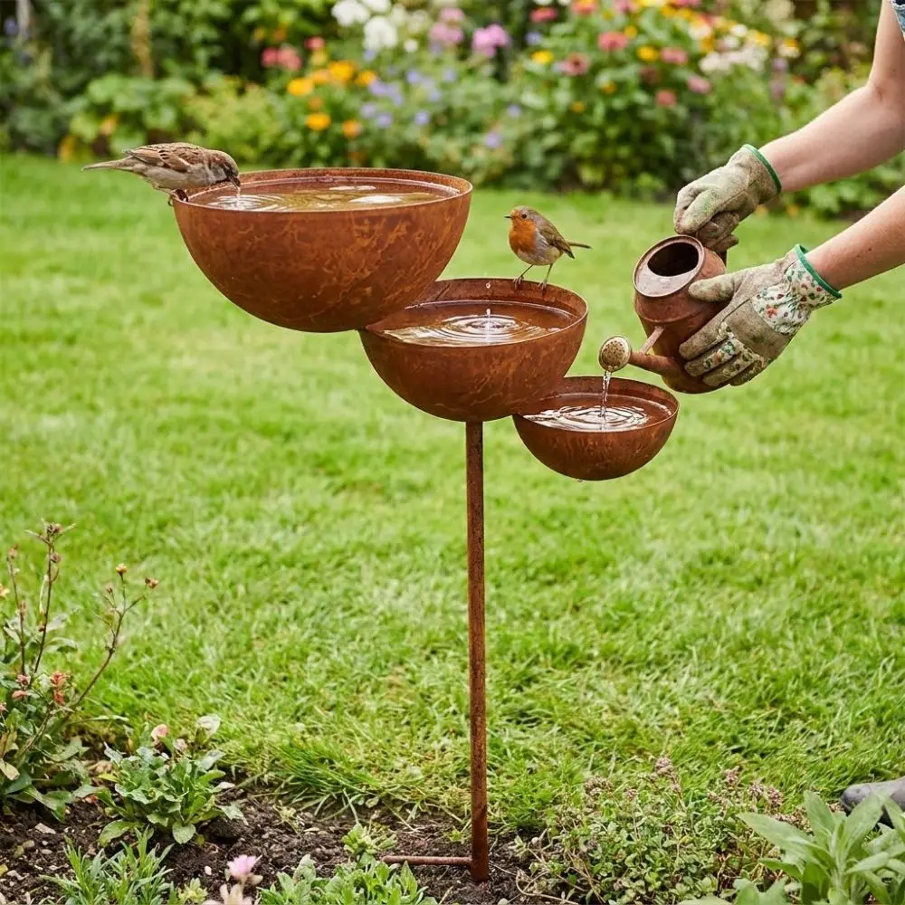 Vintage Iron 3-Tier Metal Bird Bath Ground Stakes Three-layer Bowl Garden Rain Catcher Handmade Rusted Bird Water Dispenser
Vintage Iron 3-Tier Metal Bird Bath Ground Stakes Three-layer Bowl Garden Rain Catcher Handmade Rusted Bird Water Dispenser