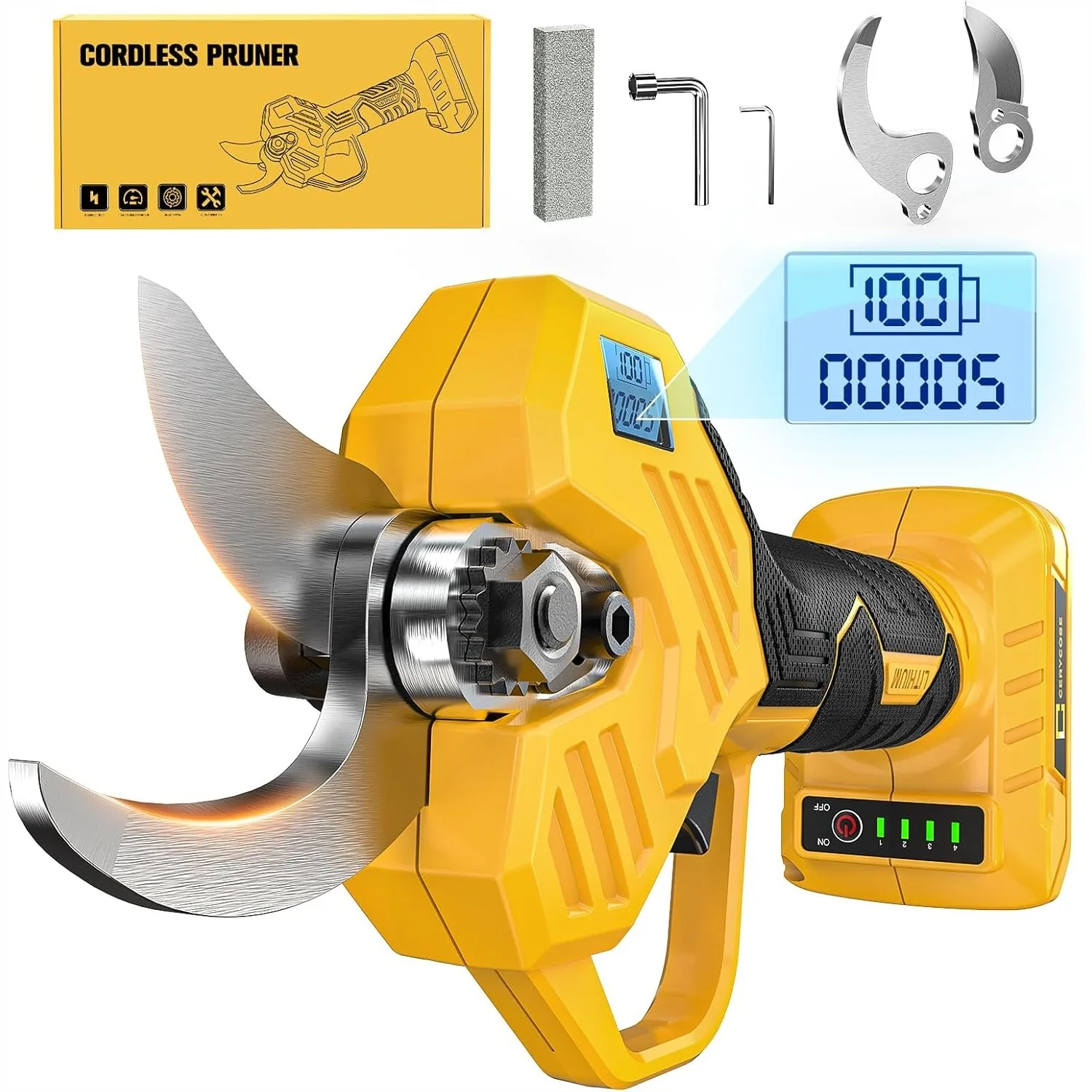 Electric Pruning Shears Compatible with DeWalt 20V Battery, 0.8-2 Inch Cutting Diameter, Brushless Motor, LCD Display, SK7 Steel
Electric Pruning Shears Compatible with DeWalt 20V Battery, 0.8-2 Inch Cutting Diameter, Brushless Motor, LCD Display, SK7 Steel