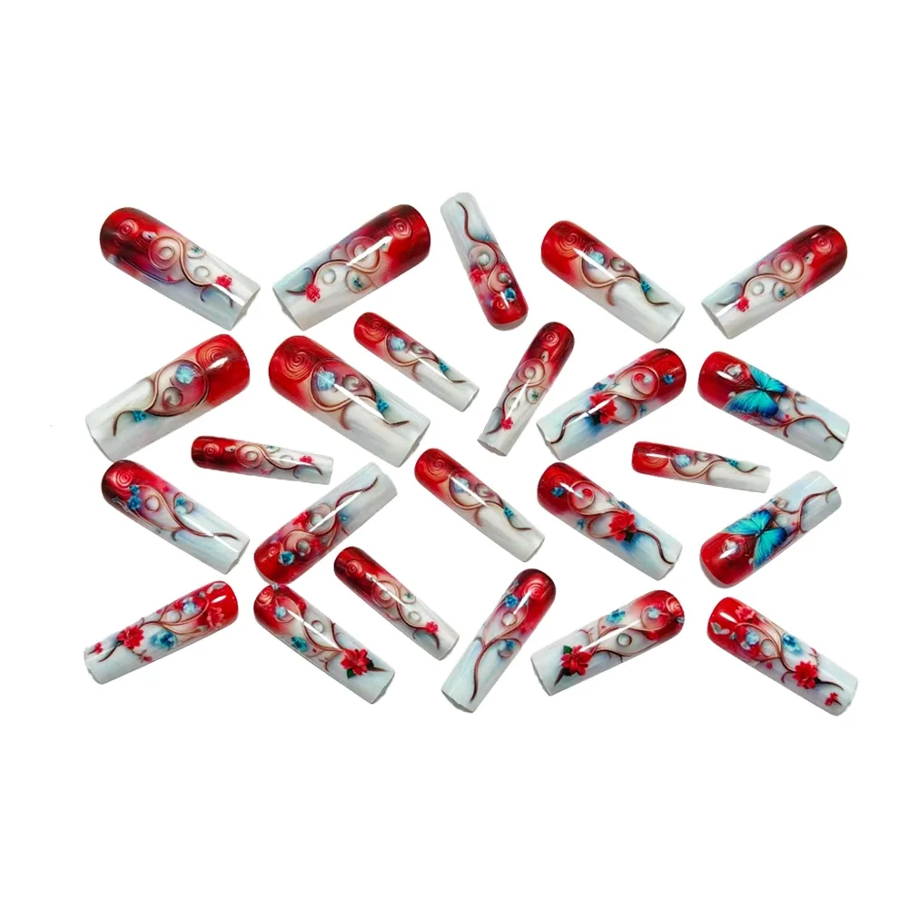 Luxury Butterfly & Flower Press On Nails, Red-White Gradient Coffin Nails with Rhinestones, Reusable Elegant False Nails for Weddings & Events
Luxury Butterfly & Flower Press On Nails, Red-White Gradient Coffin Nails with Rhinestones, Reusable Elegant False Nails for Weddings & Events