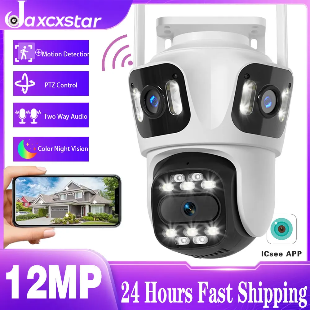12MP 6K WIFI IP Camera Three Lens & Three Screen PTZ Camera Night Vision Two Way Audio Outdoor Security Cameras
12MP 6K WIFI IP Camera Three Lens & Three Screen PTZ Camera Night Vision Two Way Audio Outdoor Security Cameras