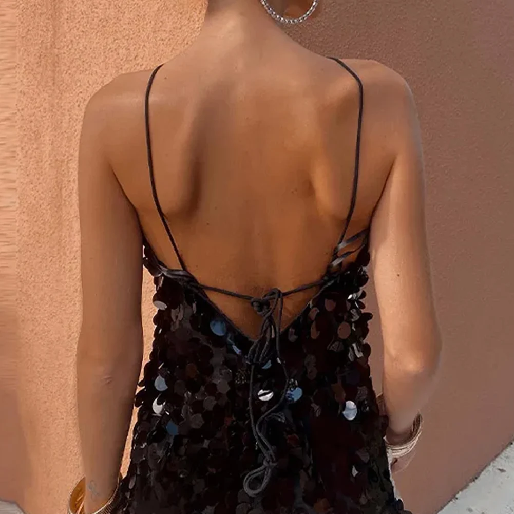 Party Sequin Mini Dress Women Sexy Halter Sleeveless Backless Lace Up Hip Package Dresses Female 2024 Spring Summer Vestidos
Party Sequin Mini Dress Women Sexy Halter Sleeveless Backless Lace Up Hip Package Dresses Female 2024 Spring Summer Vestidos