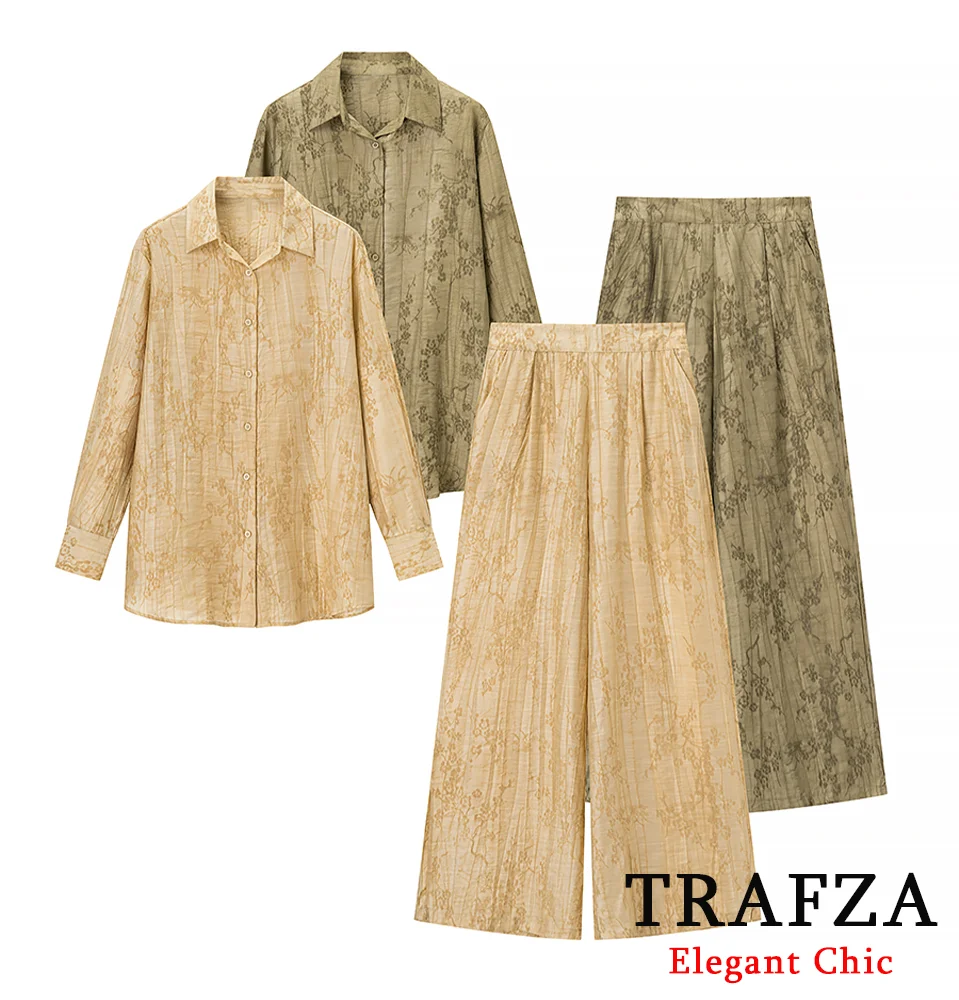 TRAFZA Vintage Long Sleeve Shirt Set Women's Jacquard Shirt or Wide Leg Pant 2025 Fashion Spring High Street Holiday Pant Set
TRAFZA Vintage Long Sleeve Shirt Set Women's Jacquard Shirt or Wide Leg Pant 2025 Fashion Spring High Street Holiday Pant Set