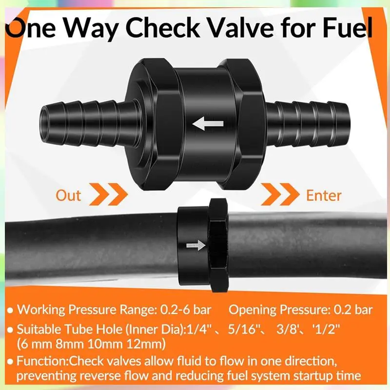 B23B 1/4 Inch 5/16 Inch 3/8 Inch 1/2 Inch Fuel Non-Return Inline One-Way Check Valve Suitable For Gasoline (4 Pieces Black)
B23B 1/4 Inch 5/16 Inch 3/8 Inch 1/2 Inch Fuel Non-Return Inline One-Way Check Valve Suitable For Gasoline (4 Pieces Black)
