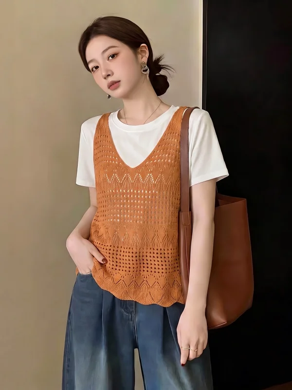 Orange Pumpkin Hollow out Vest Women's Summer New Style Durable Sleeveless Top V-Neck Loose Fit Fashionable Commute Style
Orange Pumpkin Hollow out Vest Women's Summer New Style Durable Sleeveless Top V-Neck Loose Fit Fashionable Commute Style