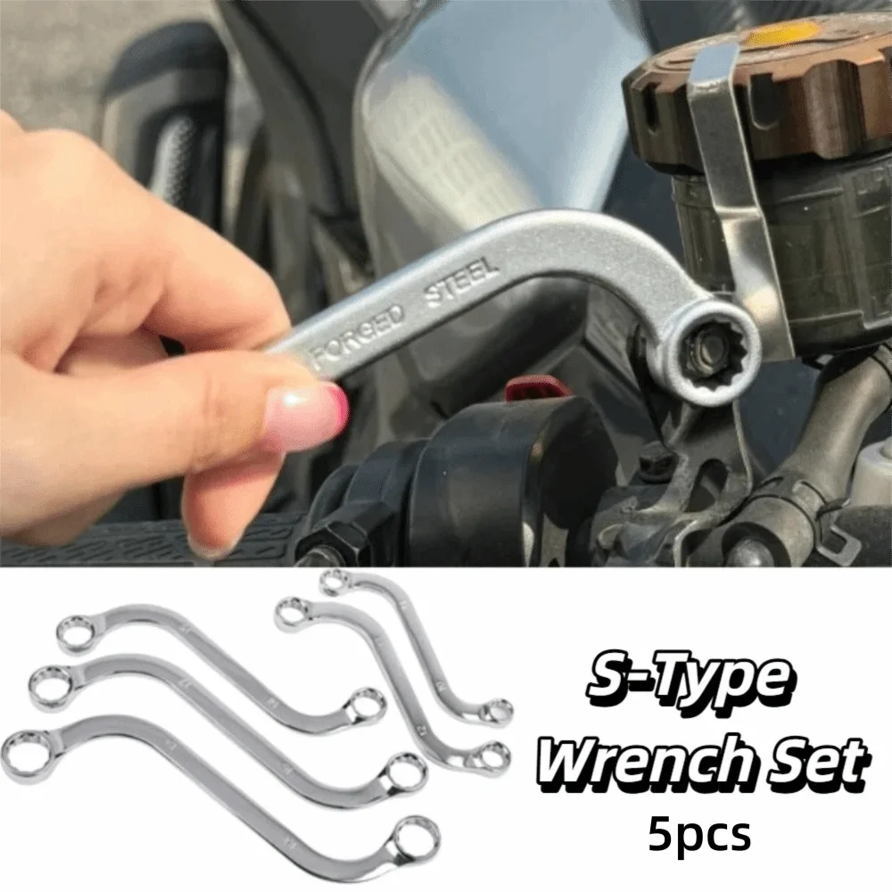 5Pcs Set S-Type Wrench 140-240MM Length Plum Plate Elbow Wrench Curved Design 10-19 Size Combination Ring Spanner Repair Tools
5Pcs Set S-Type Wrench 140-240MM Length Plum Plate Elbow Wrench Curved Design 10-19 Size Combination Ring Spanner Repair Tools