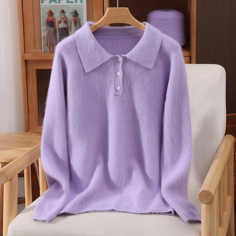 Autumn Winter Polo Collar Sweater Women's 100% Mink Cashmere Knitwear Soft Warm button Pullover Casual Lazy Solid Color Clothing
Autumn Winter Polo Collar Sweater Women's 100% Mink Cashmere Knitwear Soft Warm button Pullover Casual Lazy Solid Color Clothing