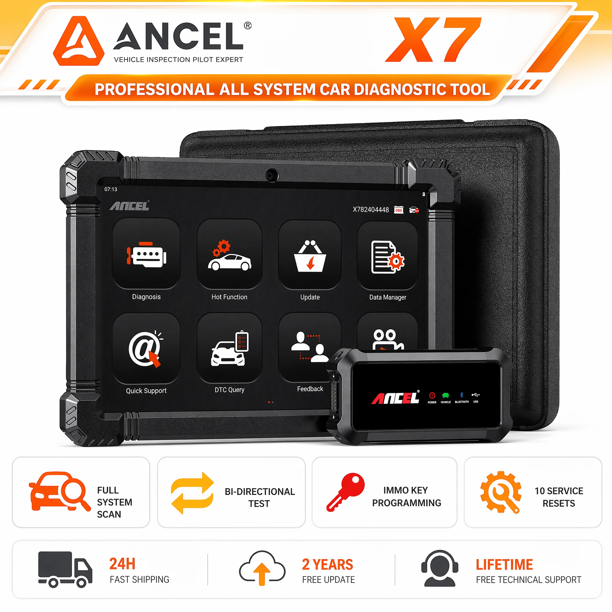 Full System Car Diagnostic Tool ANCEL X7 Bidirectional 15+ Resets ABS Oil EPB SAS DPF IMMO TPMS OBD2 Code Reader Scanner
Full System Car Diagnostic Tool ANCEL X7 Bidirectional 15+ Resets ABS Oil EPB SAS DPF IMMO TPMS OBD2 Code Reader Scanner