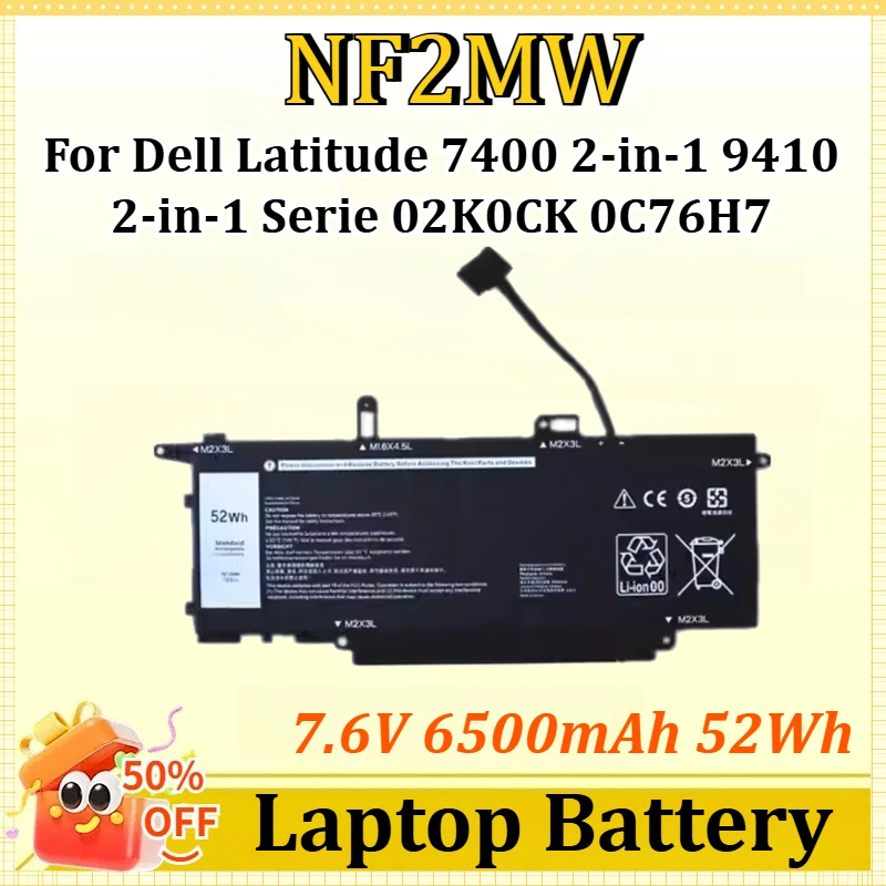 New NF2MW 7.6V 6500mAh 52Wh Laptop Battery For Dell Latitude 7400 2-in-1 9410 2-in-1 Serie 02K0CK 0C76H7 0CHWV6 11P1P
New NF2MW 7.6V 6500mAh 52Wh Laptop Battery For Dell Latitude 7400 2-in-1 9410 2-in-1 Serie 02K0CK 0C76H7 0CHWV6 11P1P