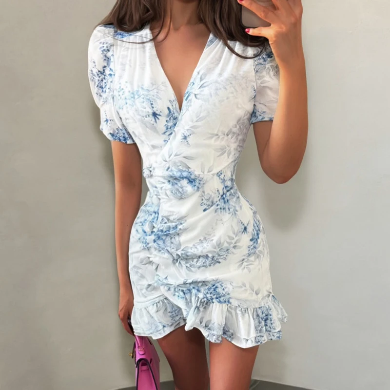 Sexy Deep V Neck Slim Bodycon Hips Dress Women Spring Floral Print Ruffle A-Line Party Dress Summer Puff Short Sleeve Mini Dress
Sexy Deep V Neck Slim Bodycon Hips Dress Women Spring Floral Print Ruffle A-Line Party Dress Summer Puff Short Sleeve Mini Dress
