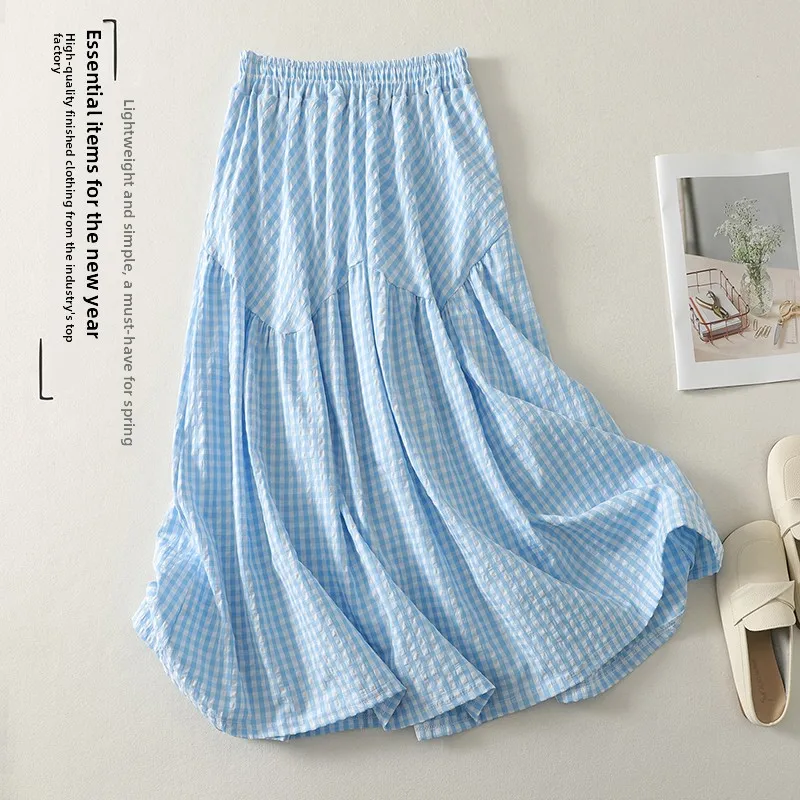 Blue Plaid A-Line Midi Skirt Korean Style Loose Slimming Half-length Patchwork Skirt Wide Hemline Casual Wide-leg Pants
Blue Plaid A-Line Midi Skirt Korean Style Loose Slimming Half-length Patchwork Skirt Wide Hemline Casual Wide-leg Pants