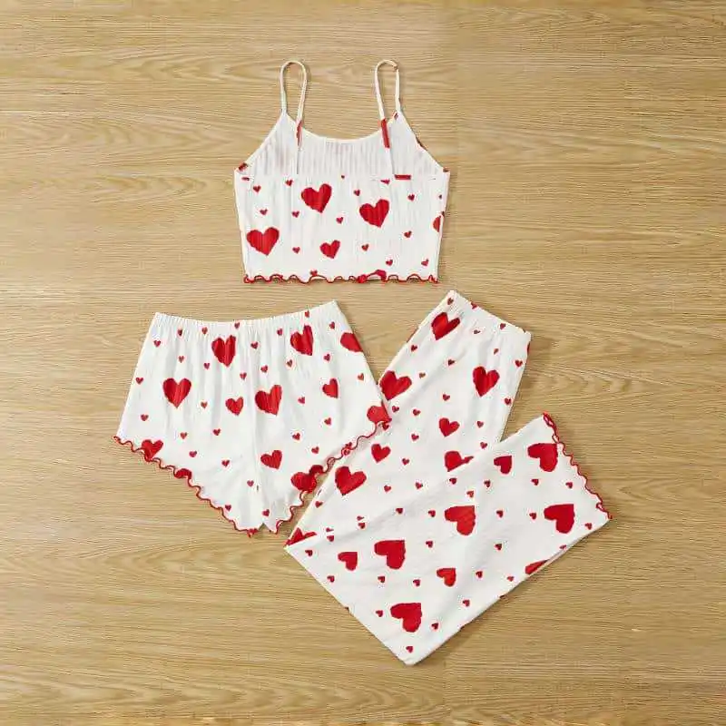 Summer Sleepwear Women's Heart-shaped Printed Loose Fitting Sleepwear Set Round Neck Backless Crop Top Casual Wear
Summer Sleepwear Women's Heart-shaped Printed Loose Fitting Sleepwear Set Round Neck Backless Crop Top Casual Wear