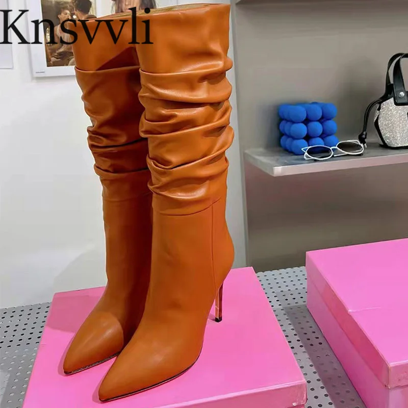 Sexy Knee-High Boots Women Genuine Leather Pleated Runway Shoes Women Pointed Toe Stiletto Long Boots Woman Modern Boots
Sexy Knee-High Boots Women Genuine Leather Pleated Runway Shoes Women Pointed Toe Stiletto Long Boots Woman Modern Boots