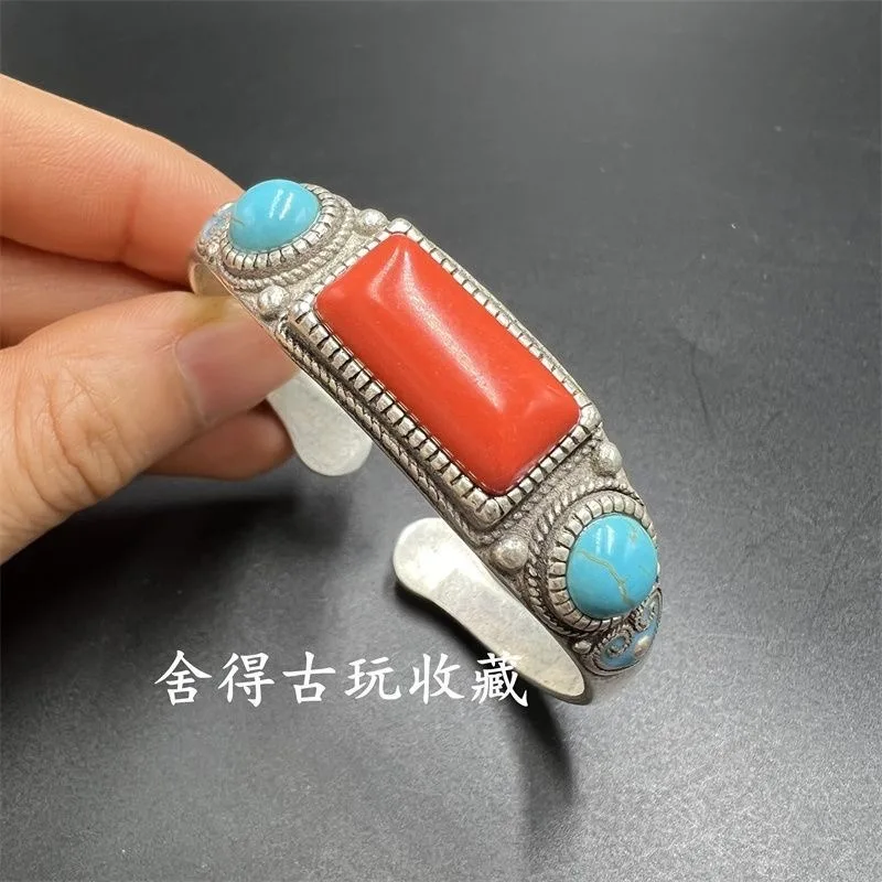 Tibetan Silver Open Bangle with Mongolian Ethnic Elements, Vintage Imitation Silver Couple Bracelet
Tibetan Silver Open Bangle with Mongolian Ethnic Elements, Vintage Imitation Silver Couple Bracelet