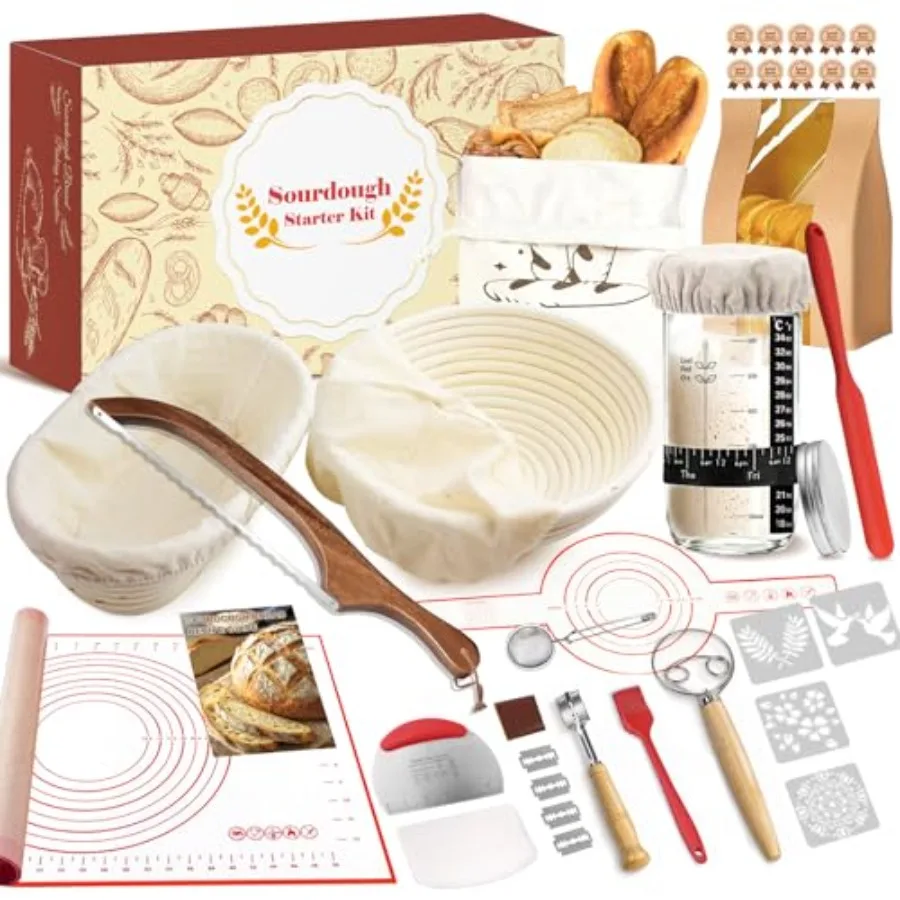 Sourdough Starter Kit 9" Round and 10" Oval Banneton Bread Proofing Basket Sourdough Bread Baking Supplies with Sourdough Start
Sourdough Starter Kit 9" Round and 10" Oval Banneton Bread Proofing Basket Sourdough Bread Baking Supplies with Sourdough Start
