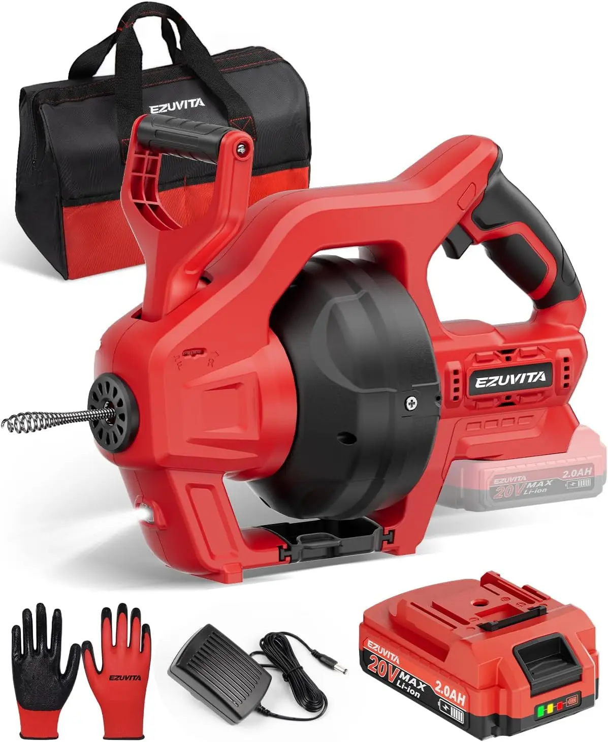 20V Cordless Electric Drain Snake 25Ft Replaceable Cable with 2 0Ah Battery Fast Charger Storage Bag Gloves Snake Drain Hair
20V Cordless Electric Drain Snake 25Ft Replaceable Cable with 2 0Ah Battery Fast Charger Storage Bag Gloves Snake Drain Hair