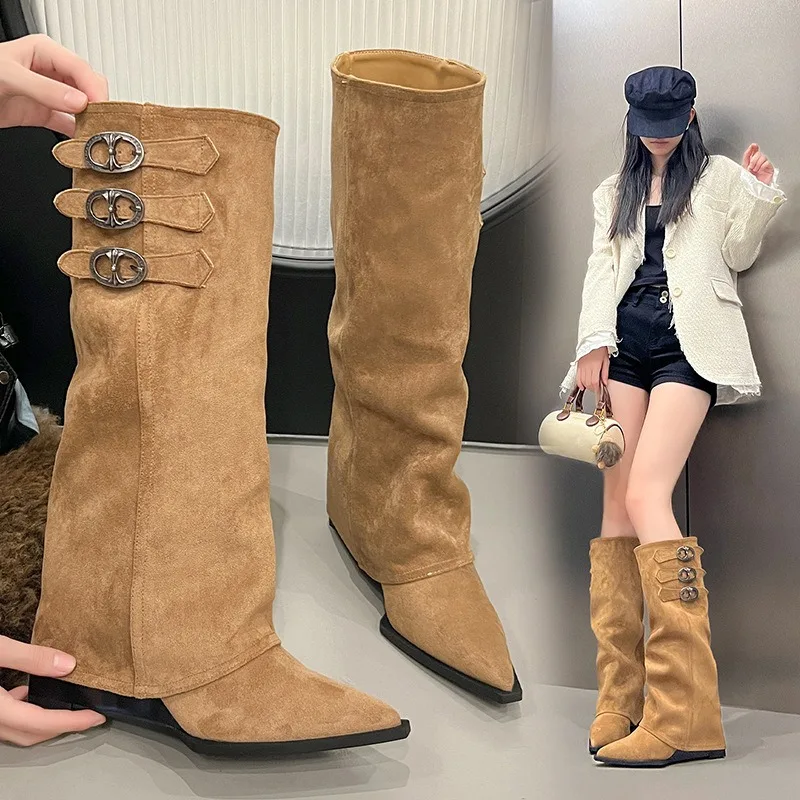 Women's Knee-high Boots Temperament Pointed Thick Heeled Boots Fashion Belt Buckle Designer Boot Suede Pants Women Knight Boots
Women's Knee-high Boots Temperament Pointed Thick Heeled Boots Fashion Belt Buckle Designer Boot Suede Pants Women Knight Boots