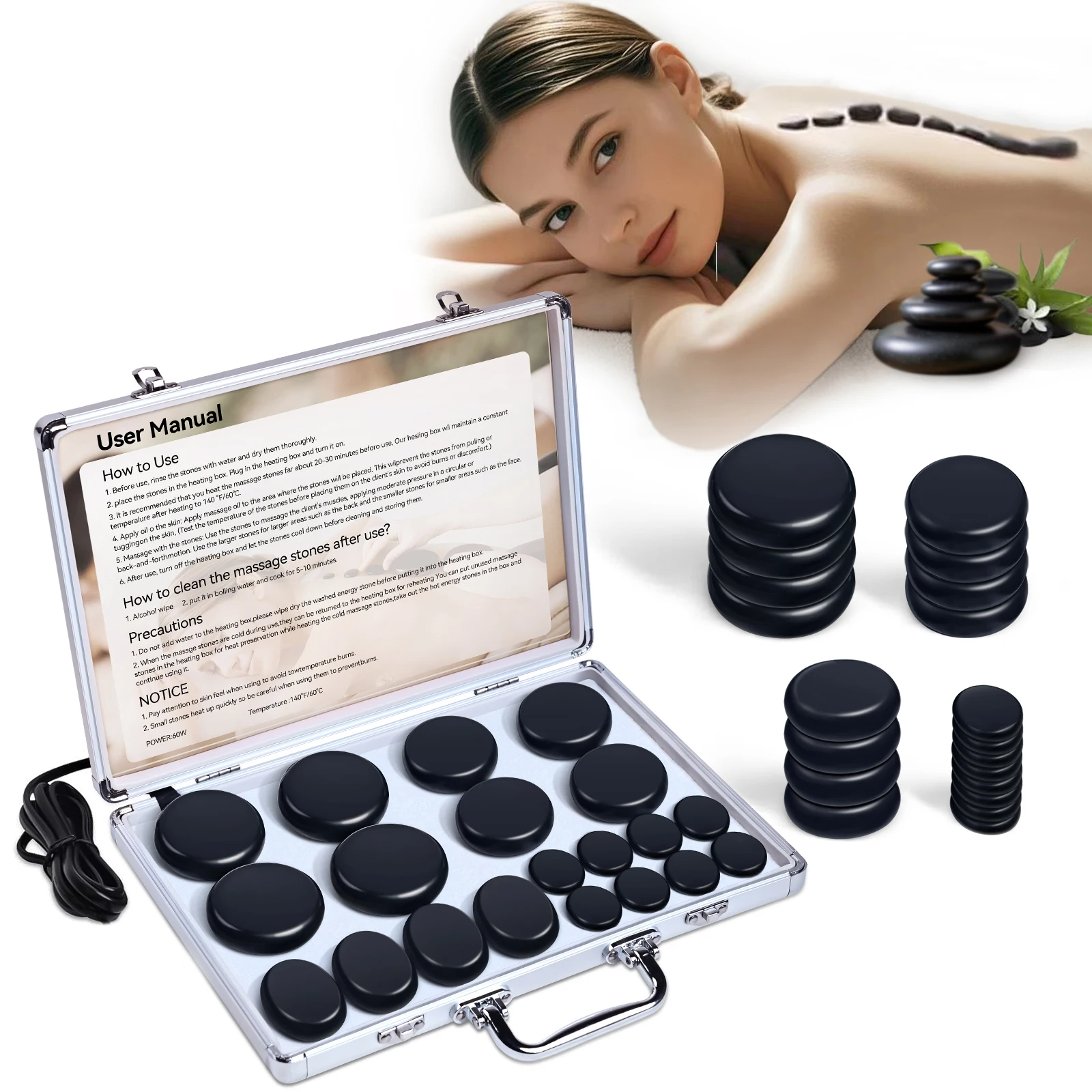 HOT STONE MASSAGE SET - 20 PIECE HOT STONE MASSAGE SET, PROFESSIONAL SPA MASSAGE TOOLS
HOT STONE MASSAGE SET - 20 PIECE HOT STONE MASSAGE SET, PROFESSIONAL SPA MASSAGE TOOLS