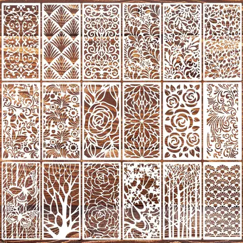 Ensemble de pochoirs de superposition d'arbre Floral, 18 pièces, 21x10cm, modèles de Scrapbooking pour bricolage, peinture, gaufrage, décoration d'album