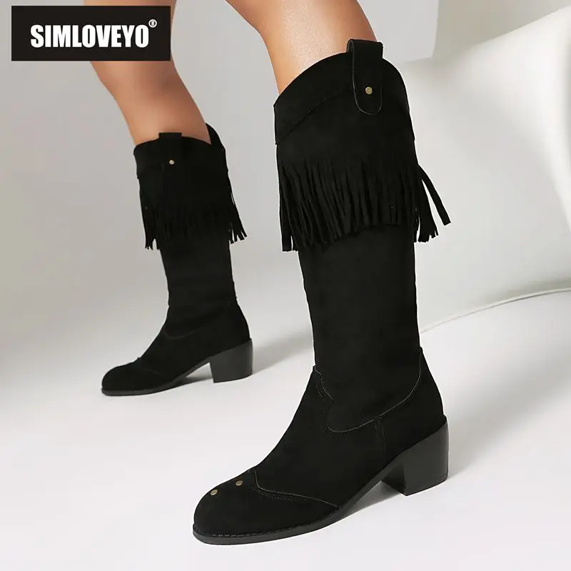 SIMLOVEYO 2025 Design Women Knee High Boots Round Toe Block Heels 5cm Flock Suede Tassels Slip On Big Size 44 45 46 Daily Bota
SIMLOVEYO 2025 Design Women Knee High Boots Round Toe Block Heels 5cm Flock Suede Tassels Slip On Big Size 44 45 46 Daily Bota
