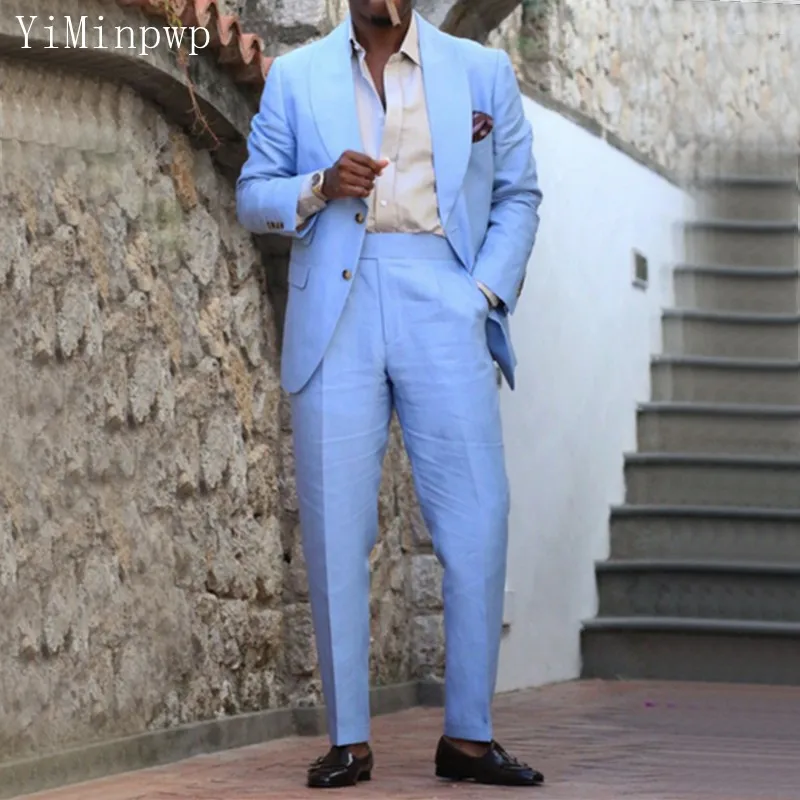 Light Sky Blue Men Suits 2 Pieces Summer Linen Blazer Sets Shawl Lapel trajes de hombre Prom Daily Party Men Outfit Coat+Pant
Light Sky Blue Men Suits 2 Pieces Summer Linen Blazer Sets Shawl Lapel trajes de hombre Prom Daily Party Men Outfit Coat+Pant