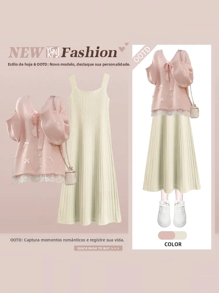 Korean Style Knitted Dress Set Women's Winter Soft Cozy Sweater And Slimming Knit Dress Two-Piece Set High Waist Midi Skirt
Korean Style Knitted Dress Set Women's Winter Soft Cozy Sweater And Slimming Knit Dress Two-Piece Set High Waist Midi Skirt
