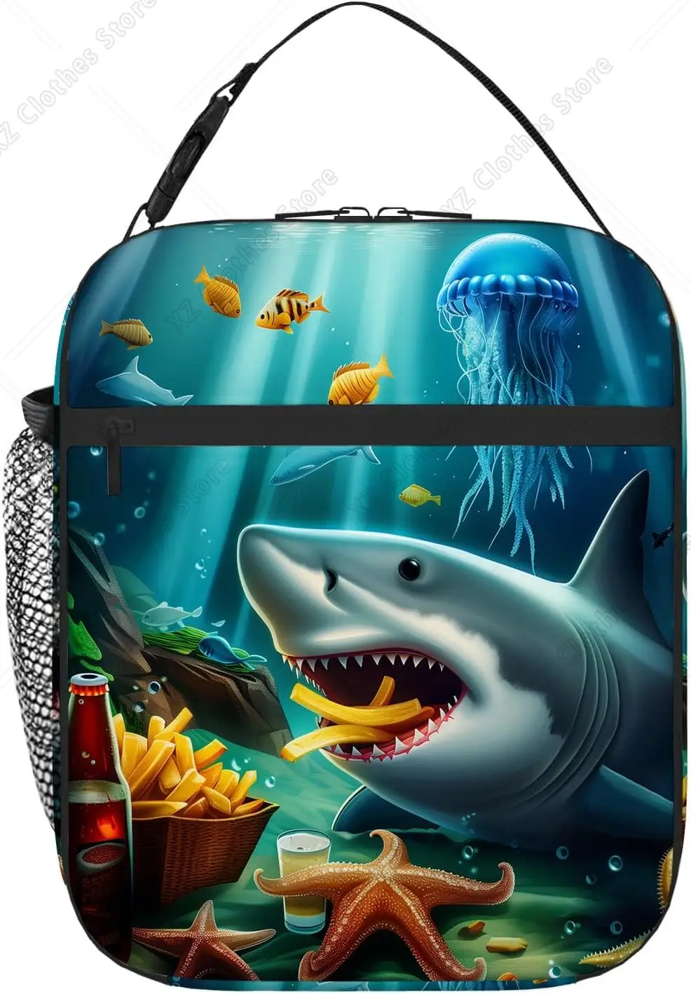Shark Lunch Box for Boys Funny Cartoon Shark Eat French Fries Lunch Bag Funny Ocean Fish Animal Starfish Jellyfish Blue
Shark Lunch Box for Boys Funny Cartoon Shark Eat French Fries Lunch Bag Funny Ocean Fish Animal Starfish Jellyfish Blue