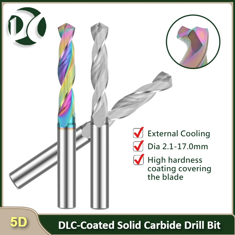 DLC-Coated Solid Carbide Drill Bit, 5D for Aluminum & Copper, High Precision CNC Machining
DLC-Coated Solid Carbide Drill Bit, 5D for Aluminum & Copper, High Precision CNC Machining