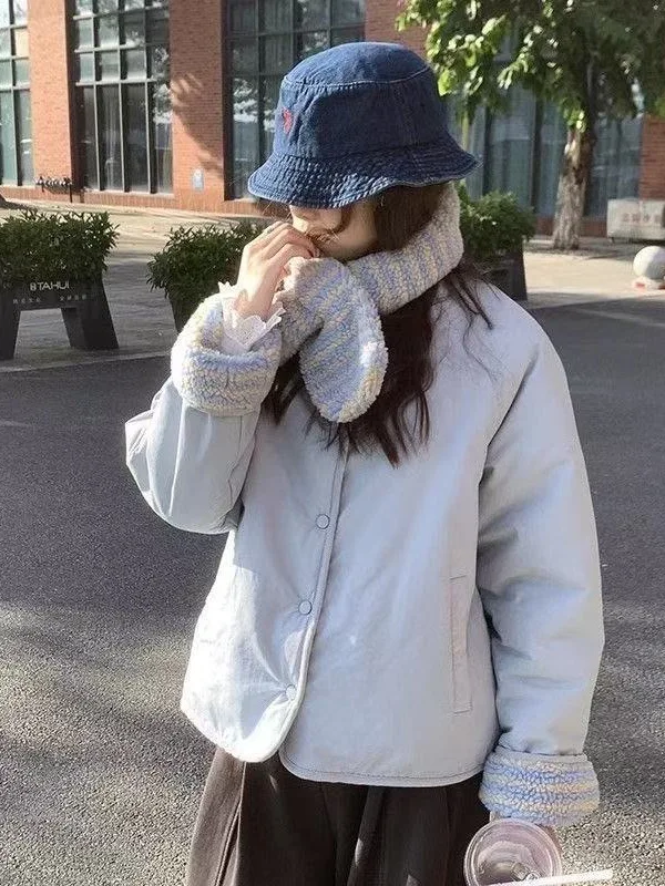 Double-Sided Wear Thiened Loose Cotton Jaet Blue Fce Winter Warm Outerwear Korean Sle Student Commute Coat
Double-Sided Wear Thiened Loose Cotton Jaet Blue Fce Winter Warm Outerwear Korean Sle Student Commute Coat