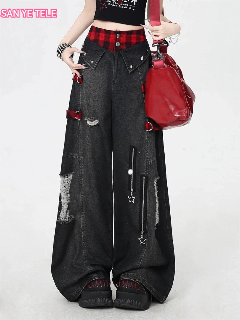 Y2K Red Gothic Hip-Hop Hole Vintage Jeans Girl High Street Trend American Baggy Wash Overall Belt Splicing Woman Wide-leg Pants
Y2K Red Gothic Hip-Hop Hole Vintage Jeans Girl High Street Trend American Baggy Wash Overall Belt Splicing Woman Wide-leg Pants