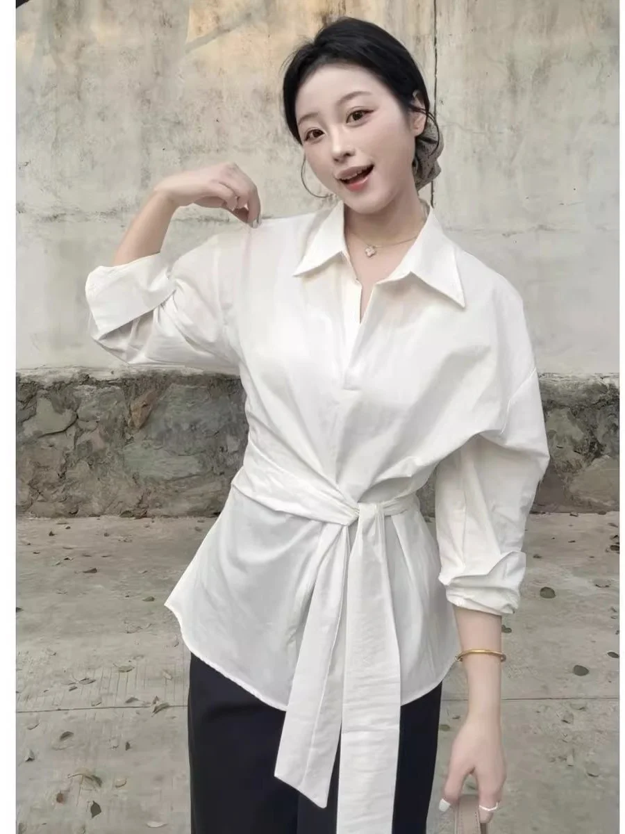 Ele Blue Long Sve Belted irt Women's Simple Match Waist-Cut Spring Faionable Top for Commuting And Office
Ele Blue Long Sve Belted irt Women's Simple Match Waist-Cut Spring Faionable Top for Commuting And Office