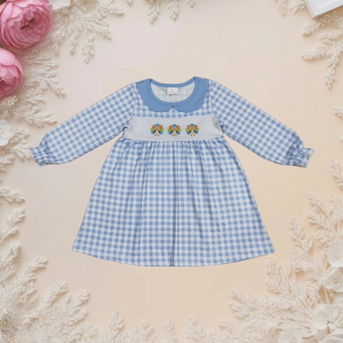 Toddler Girl Dresses Long Sleeve Embroidery Turkey Blue Plaid Doll Collar Ruffle Knee Length Princess Sweet Party Fashion Dress
Toddler Girl Dresses Long Sleeve Embroidery Turkey Blue Plaid Doll Collar Ruffle Knee Length Princess Sweet Party Fashion Dress