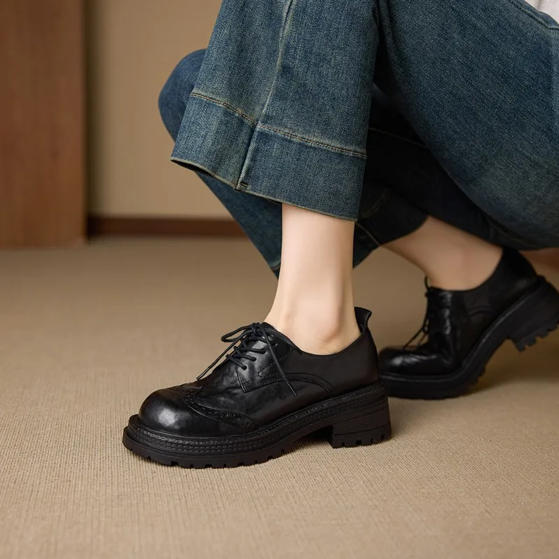 Women's Loafers 2026 Spring New Genuine Leather Oxford Shoes Women Thick-Soled Lace-Up Vintage British Style Brogue Shoes Women
Women's Loafers 2026 Spring New Genuine Leather Oxford Shoes Women Thick-Soled Lace-Up Vintage British Style Brogue Shoes Women