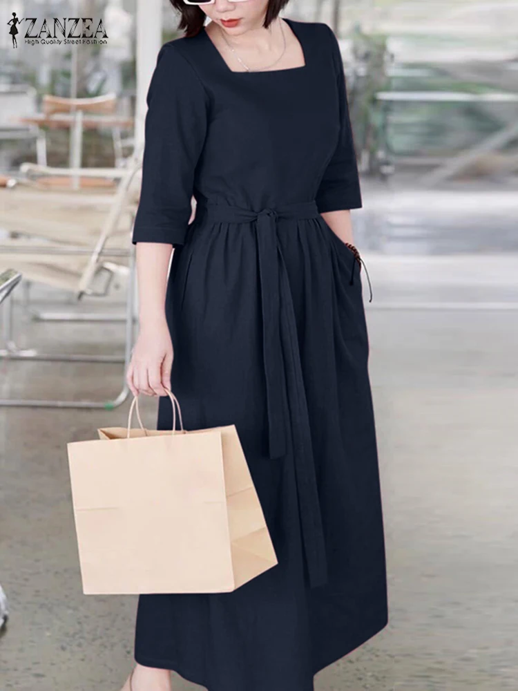 ZANZEA 3/4 Sleeve Women's Robes Femme 2025 Summer Solid Color Casual Elegant A-line Vestidos Tie-Waist Vacation Midi Dresses
ZANZEA 3/4 Sleeve Women's Robes Femme 2025 Summer Solid Color Casual Elegant A-line Vestidos Tie-Waist Vacation Midi Dresses