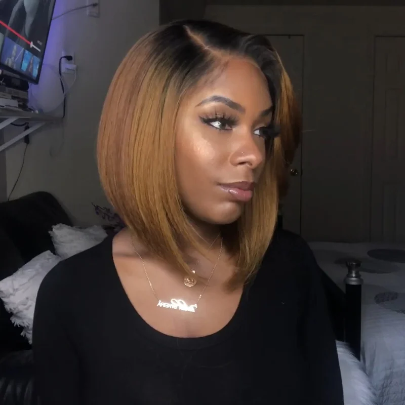 European and American women's short straight hair, side-parted, African synthetic fiber gradient wig
European and American women's short straight hair, side-parted, African synthetic fiber gradient wig