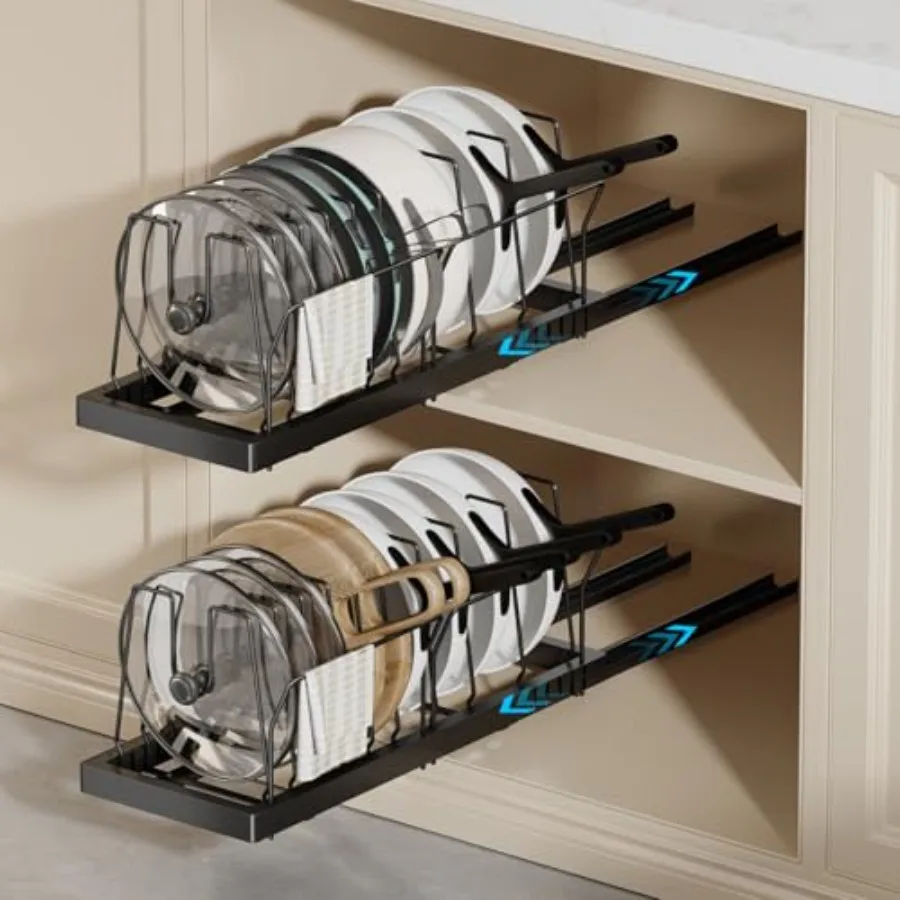 2 Pack Under Cabinet Pot and Pan Organizer with Expandable Pull-Out Design for 22 Deep Cabinets Features 10 Adjustable Dividers
2 Pack Under Cabinet Pot and Pan Organizer with Expandable Pull-Out Design for 22 Deep Cabinets Features 10 Adjustable Dividers