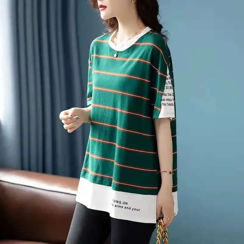 Patchwork Printing T-Shirts New Striped Short Sleeve Simplicity Round Neck Pullovers Loose Fashion Casual Women's Clothing Z531
Patchwork Printing T-Shirts New Striped Short Sleeve Simplicity Round Neck Pullovers Loose Fashion Casual Women's Clothing Z531