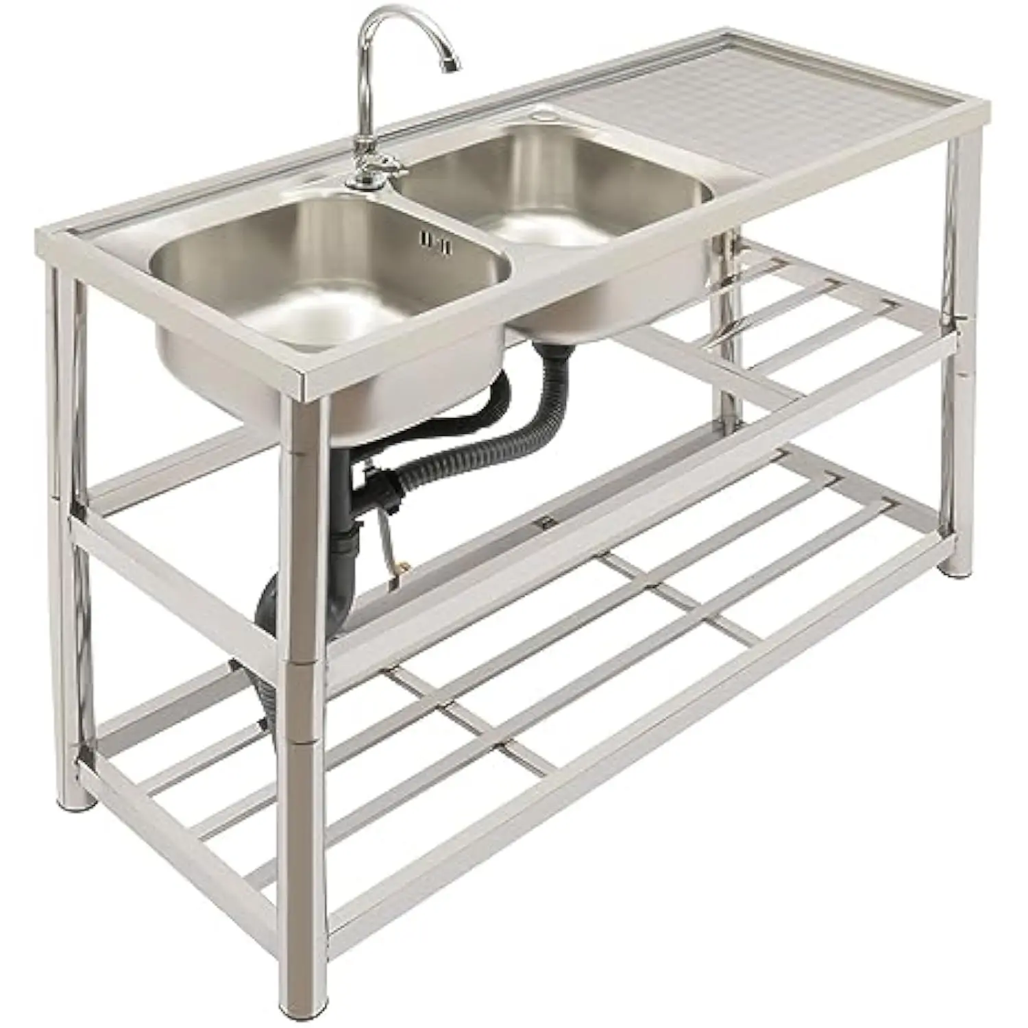 Free Standing Stainless-Steel Double Bowl Sink Commercial Restaurant Kitchen Sink Set W/Faucet, Prep & Utility Washing Hand Bas
Free Standing Stainless-Steel Double Bowl Sink Commercial Restaurant Kitchen Sink Set W/Faucet, Prep & Utility Washing Hand Bas
