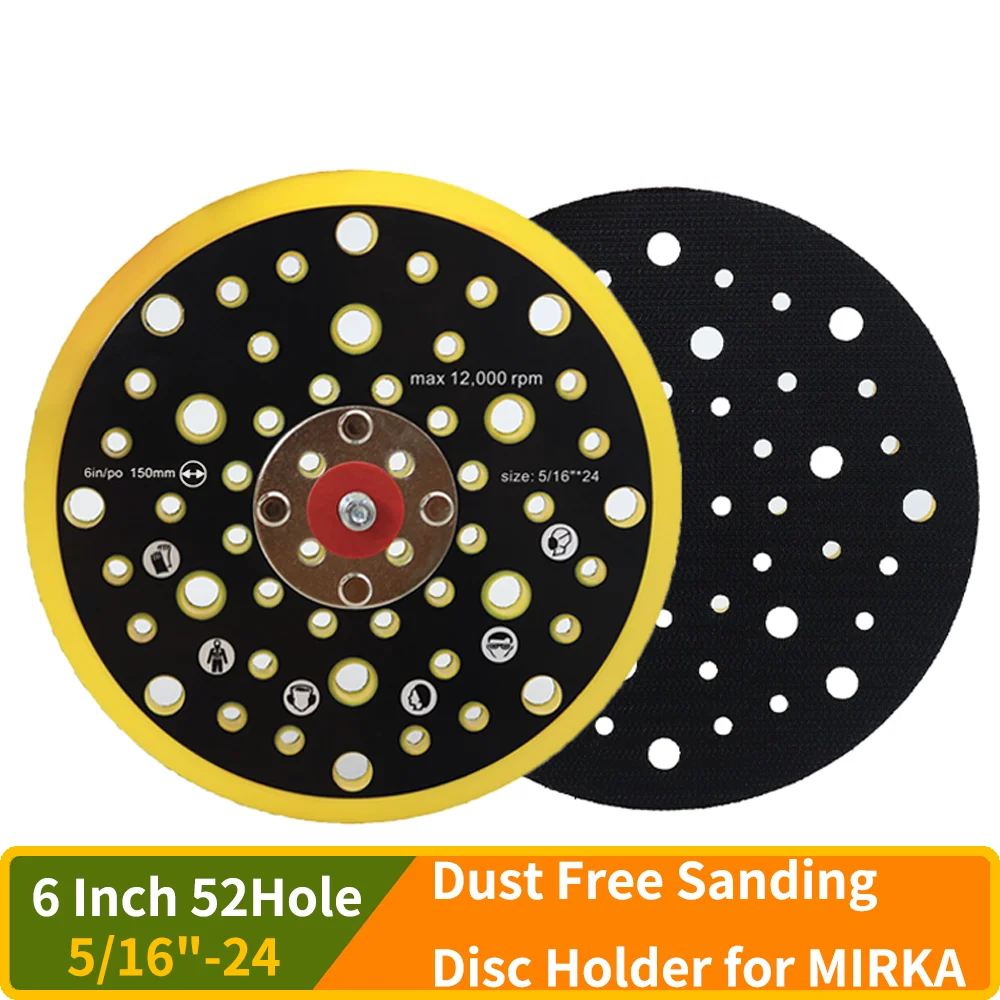 For MIRKA 6 Inch/150mm 52 Holes Backing Pad Hook and Loop Sanding Pad with 5/16"-24 Thread Dust Free Mesh Sanding Discs Holder
For MIRKA 6 Inch/150mm 52 Holes Backing Pad Hook and Loop Sanding Pad with 5/16"-24 Thread Dust Free Mesh Sanding Discs Holder