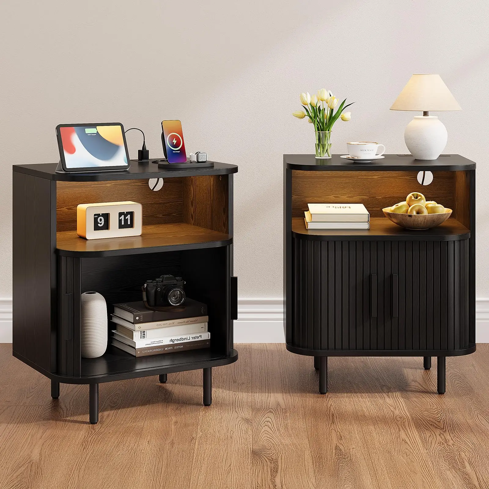 Fluted Nightstand with Drawers, Modern End Table, Bedside Table with LED Light for Bedroom Sofa Couch Walnut / Black
Fluted Nightstand with Drawers, Modern End Table, Bedside Table with LED Light for Bedroom Sofa Couch Walnut / Black