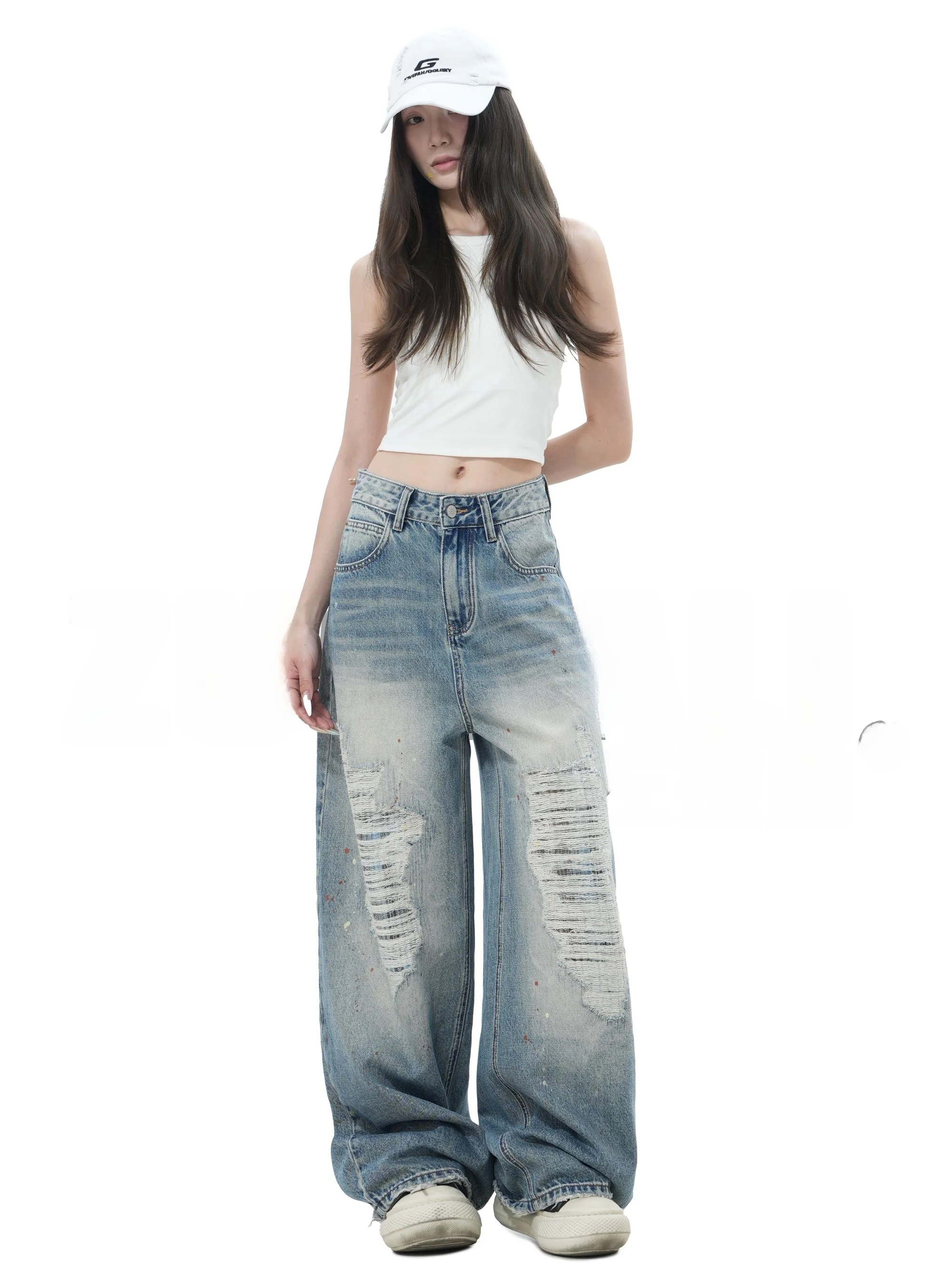 High Waist Fake Hole Design Wide Leg Jeans Casual Style Cotton Blend Comfortable Breathable Blue High Waist Puffy Pants
High Waist Fake Hole Design Wide Leg Jeans Casual Style Cotton Blend Comfortable Breathable Blue High Waist Puffy Pants